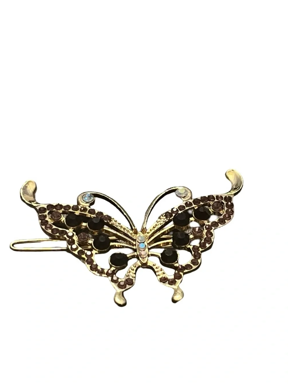 Gold Butterfly Hair Clip with Brown and iridescent Accents FINAL PRICE DROP